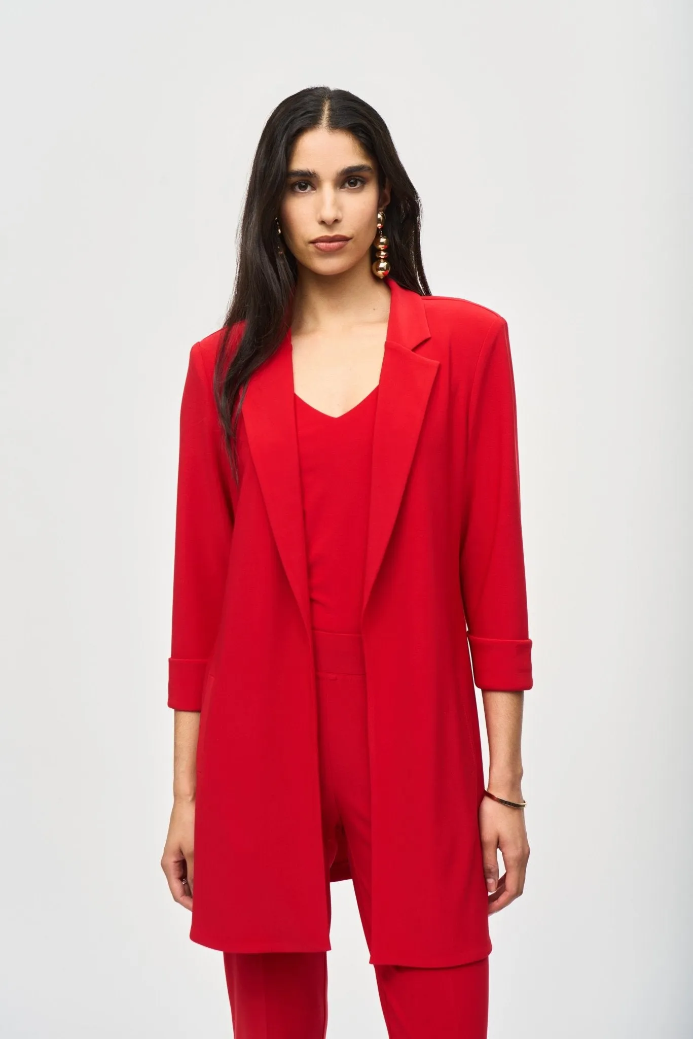 Knit Long Blazer Style 233304 | Lipstick Red