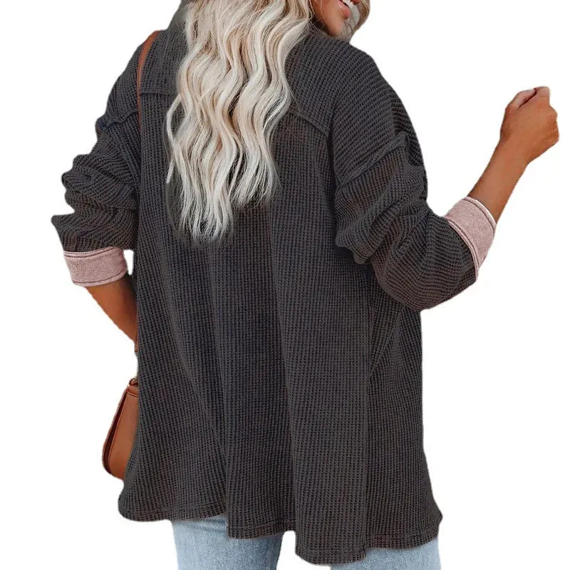 Knitted Outerwear Autumn Winter Street Lapel Single Breasted Long Sleeved Upper Garment Coat