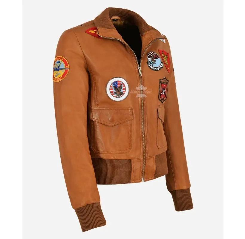 Ladies Top Gun Jacket with Badges Classic Bomber Style Pilot Jacket