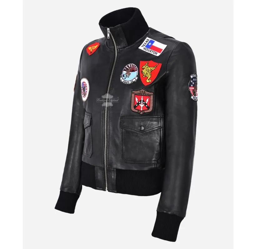 Ladies Top Gun Jacket with Badges Classic Bomber Style Pilot Jacket