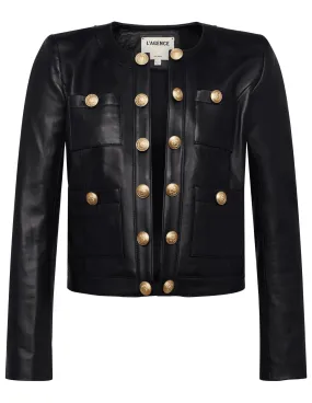 L'Agence Jayde Collarless Leather Jacket