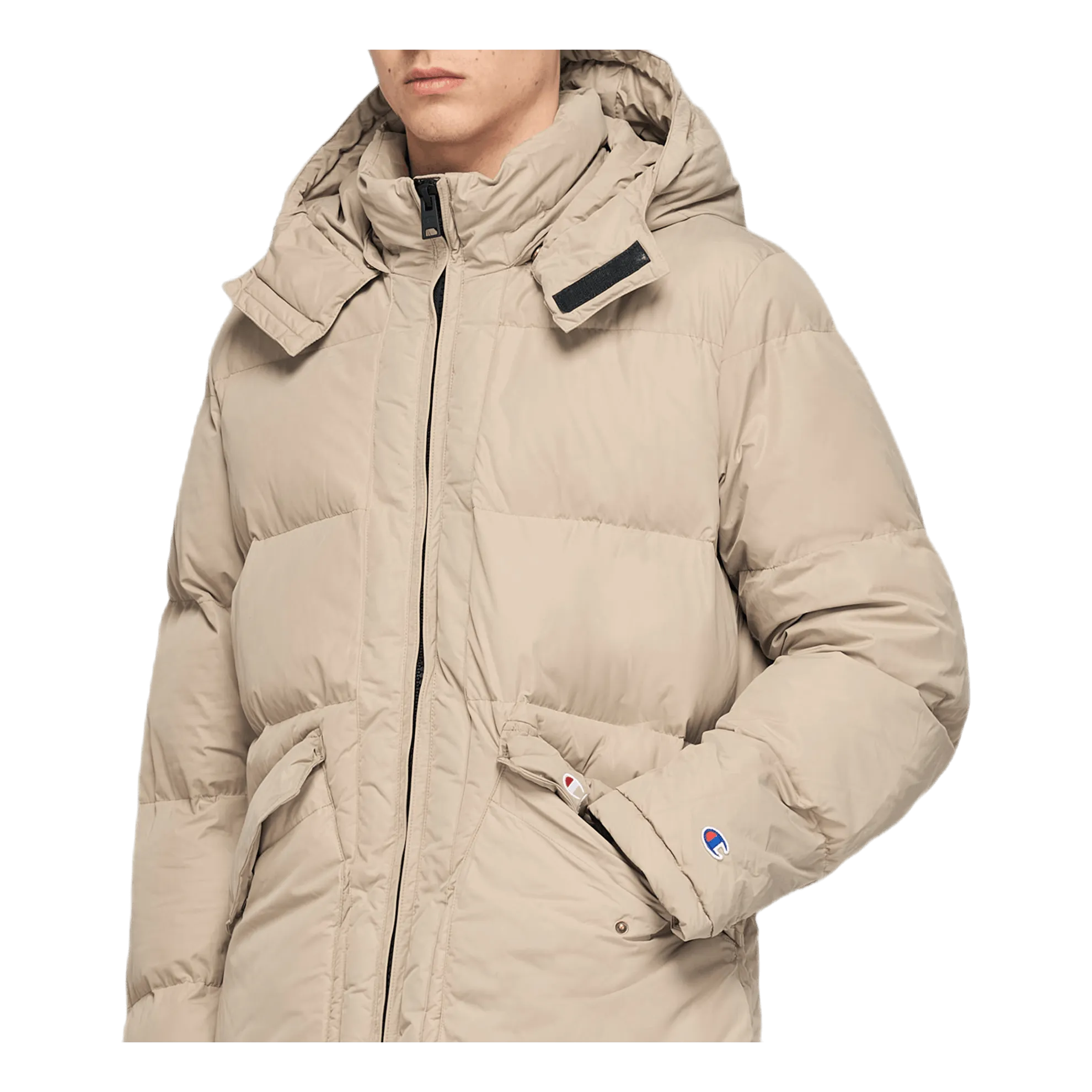 Long Hooded Puff Jacket Khaki