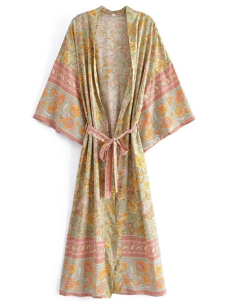 Long Kimono Green Floral