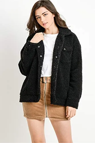 Long Sleeve Faux Fur Outwear trucker Jackets Front Pockets