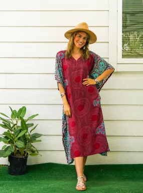 Maroon Mandala Kimono Kaftan Dress