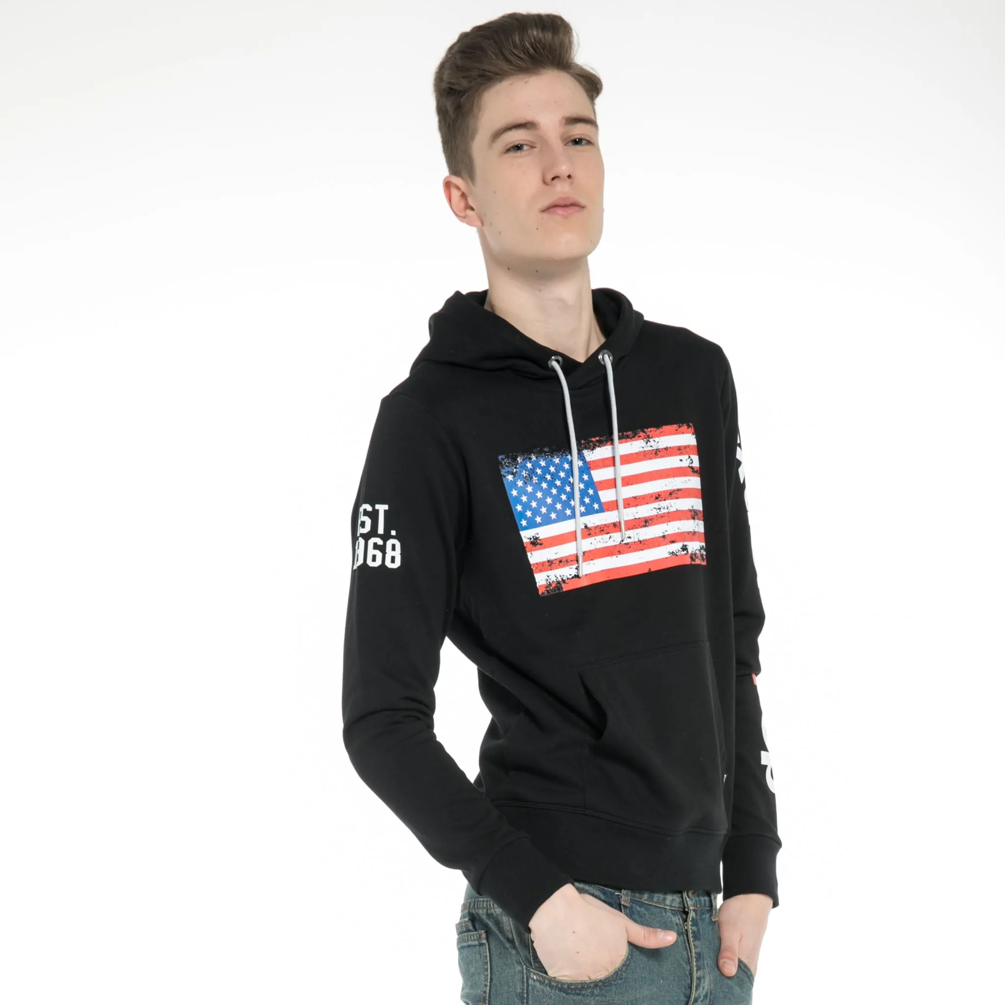 Men Distressed American Flag Classic Style Hoodie