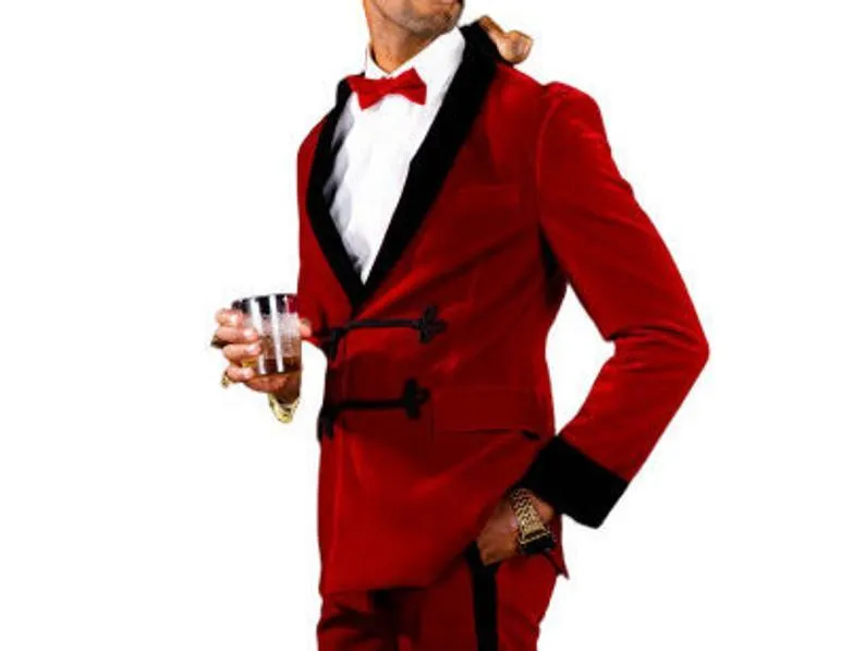 Mens Robes Jacket Red Velvet Blazers Wedding Dinner Party Wear Blazer Jacket