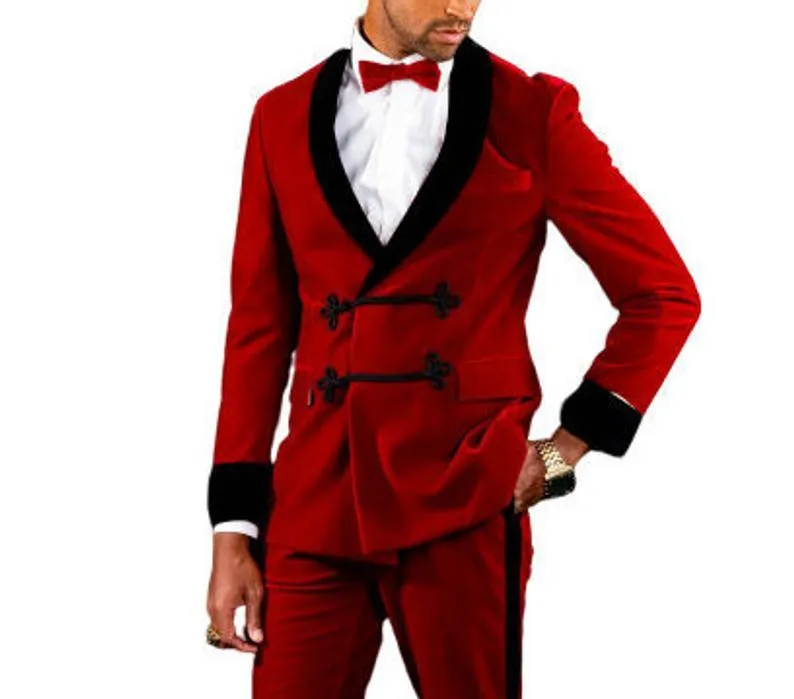 Mens Robes Jacket Red Velvet Blazers Wedding Dinner Party Wear Blazer Jacket