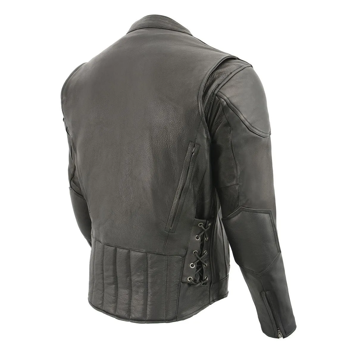 Milwaukee Leather SH1010 Men's 'Scooter' Black Vented Motorcycle Leather Jacket with Side Laces in Tall Sizes