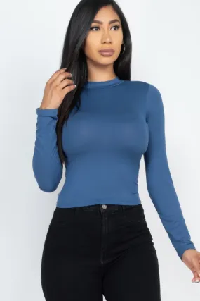 Mock Neck Solid Long Sleeve Top