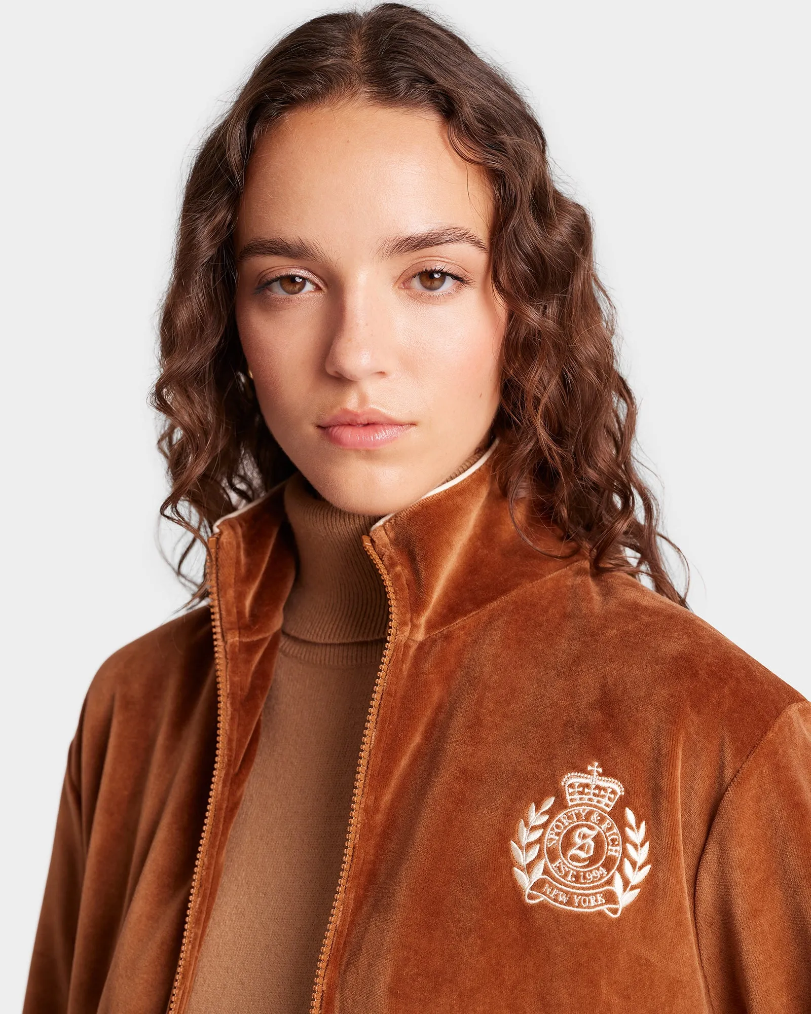 NY Crest Velour Track Jacket - Tobacco/Cream