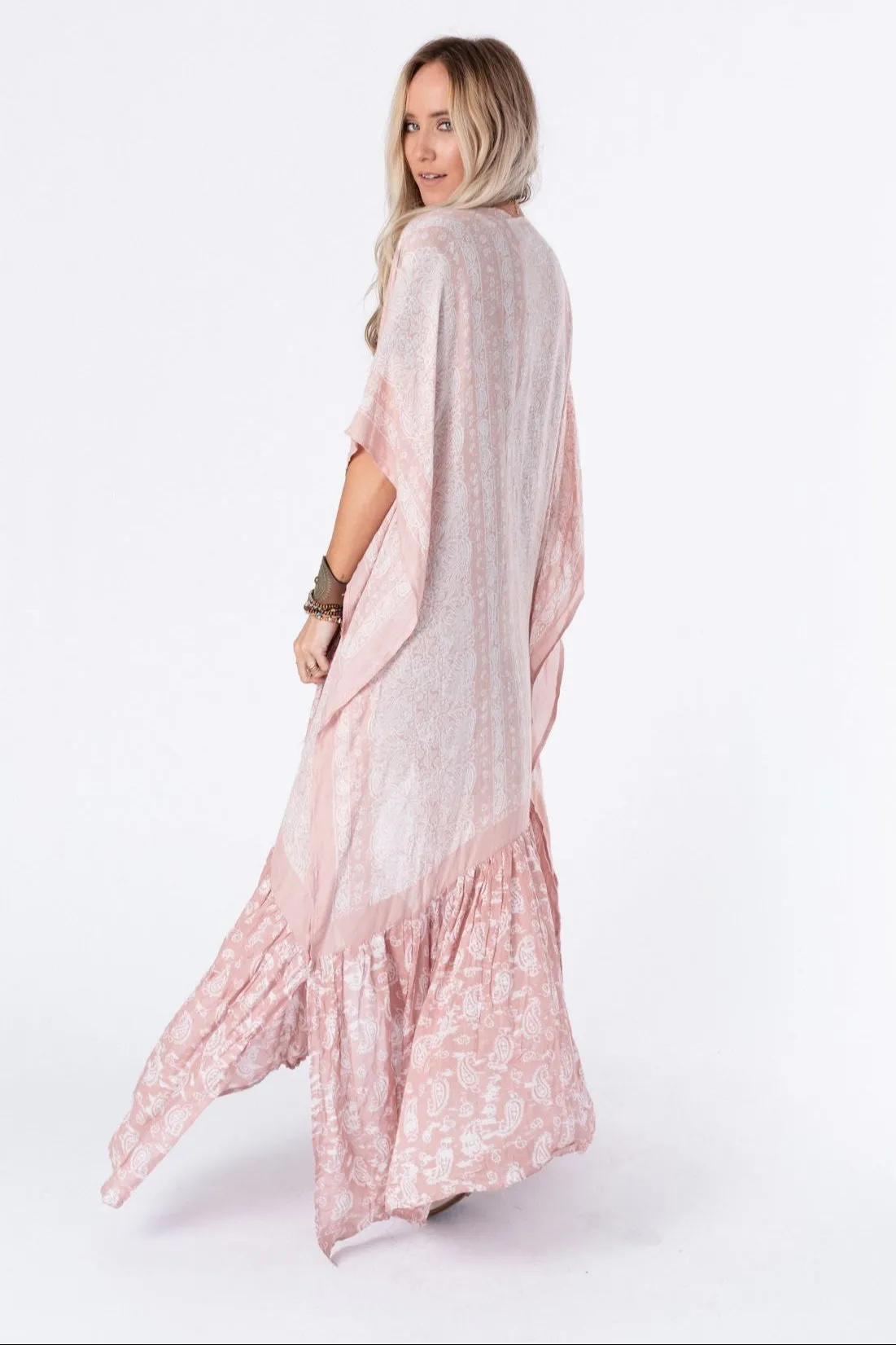 Paisley Tapestry Free Flow Duster Kimono - Blush