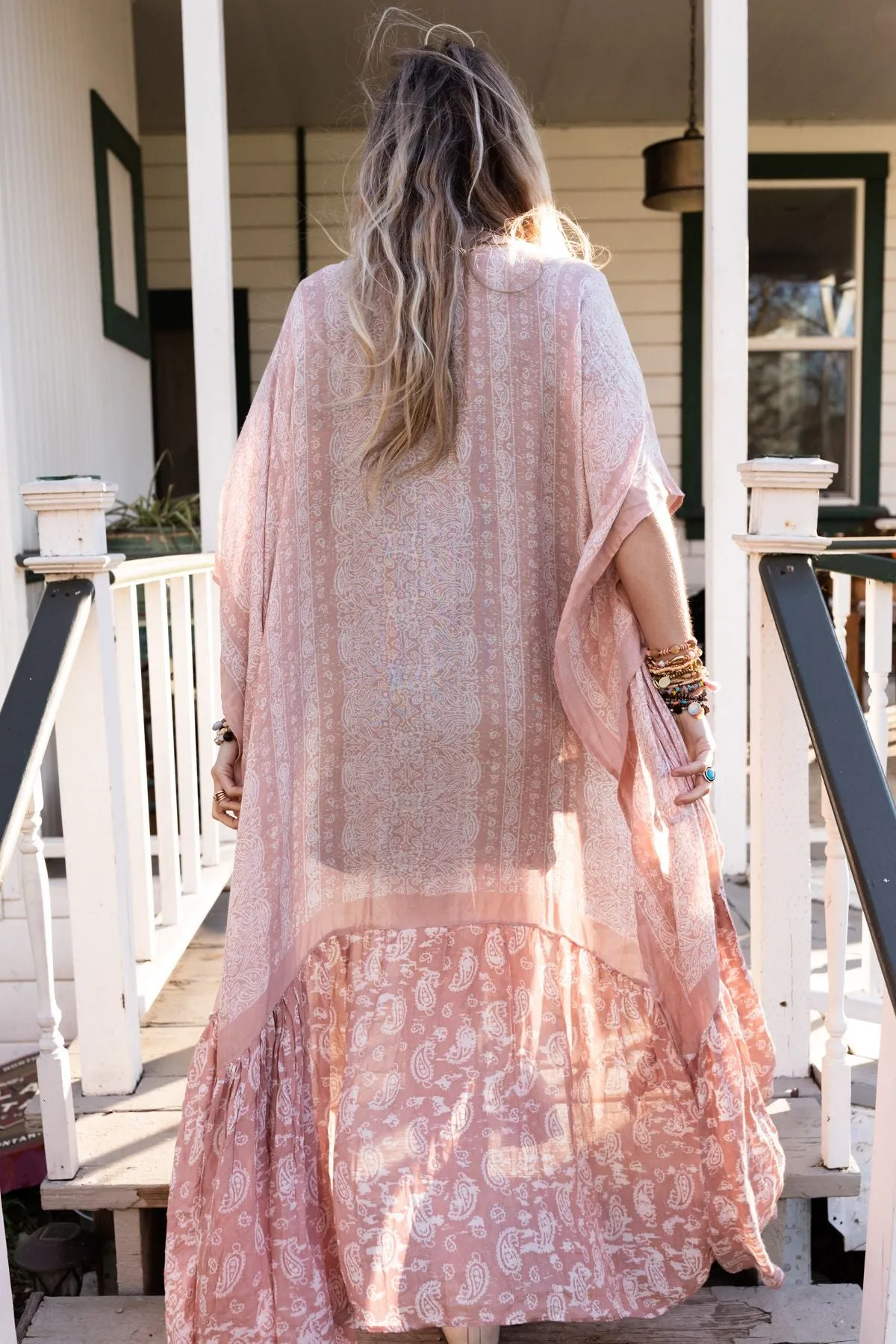 Paisley Tapestry Free Flow Duster Kimono - Blush