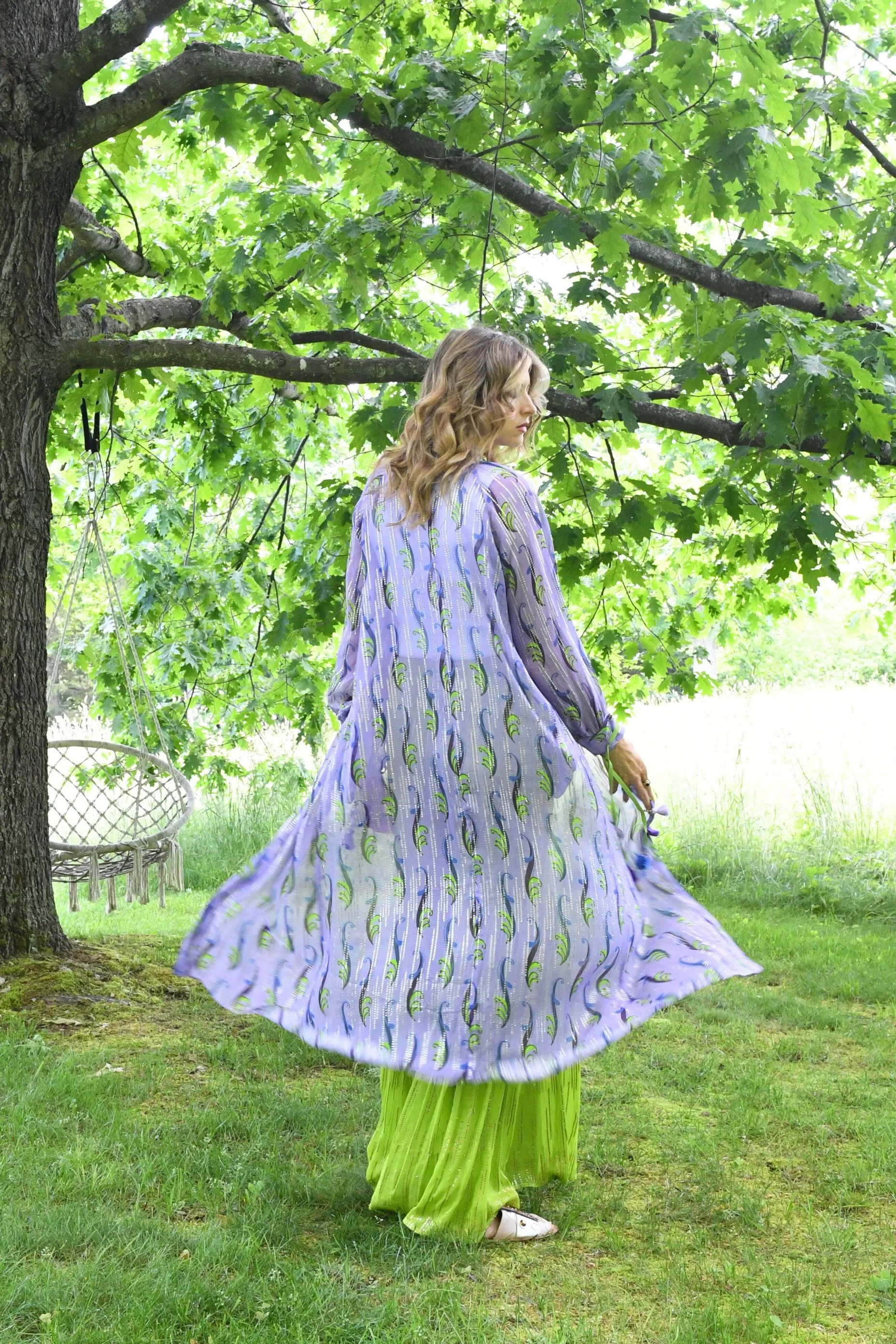 PURPLE KIMONO MAXI LUREX DUSTER