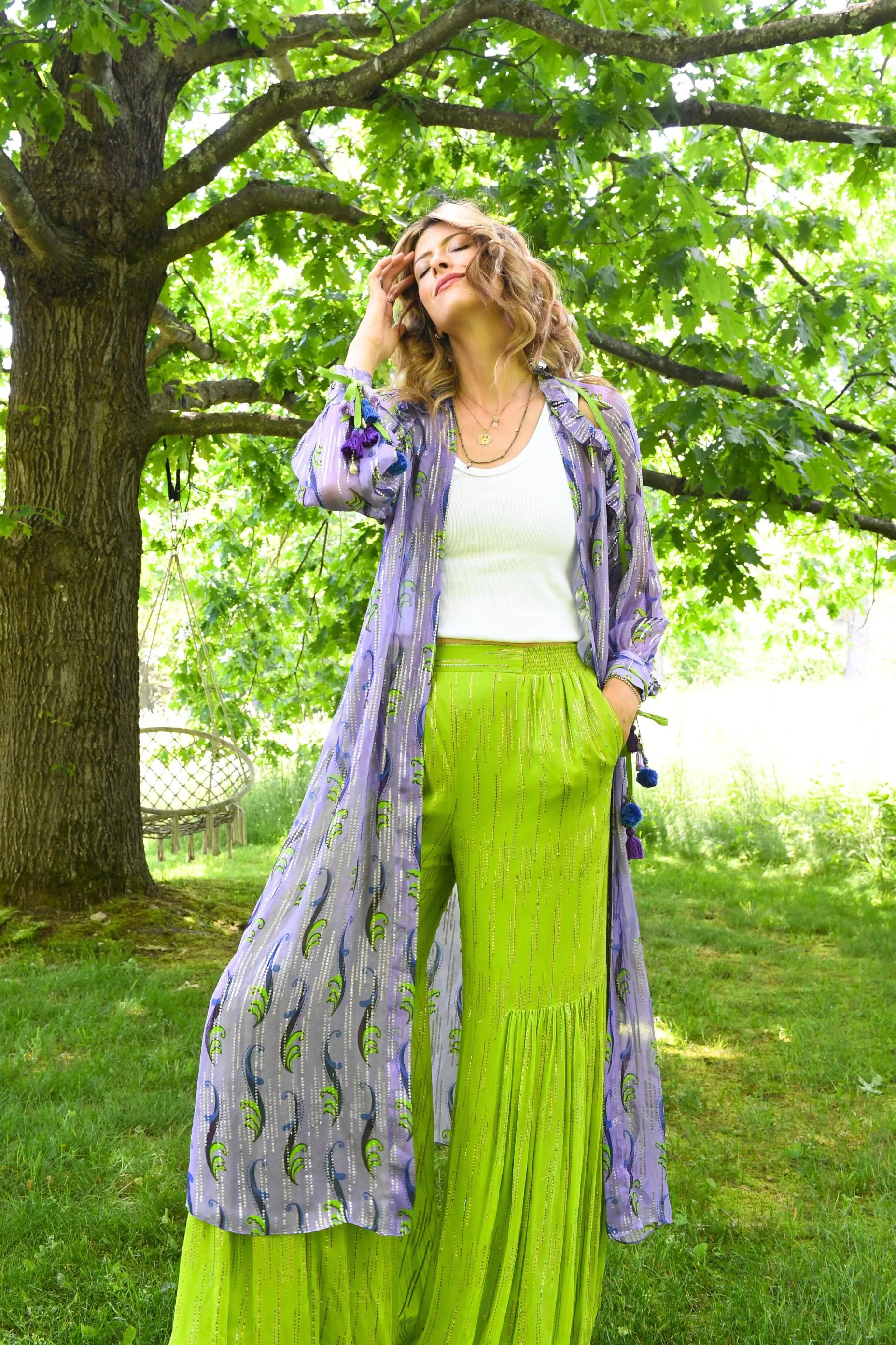 PURPLE KIMONO MAXI LUREX DUSTER