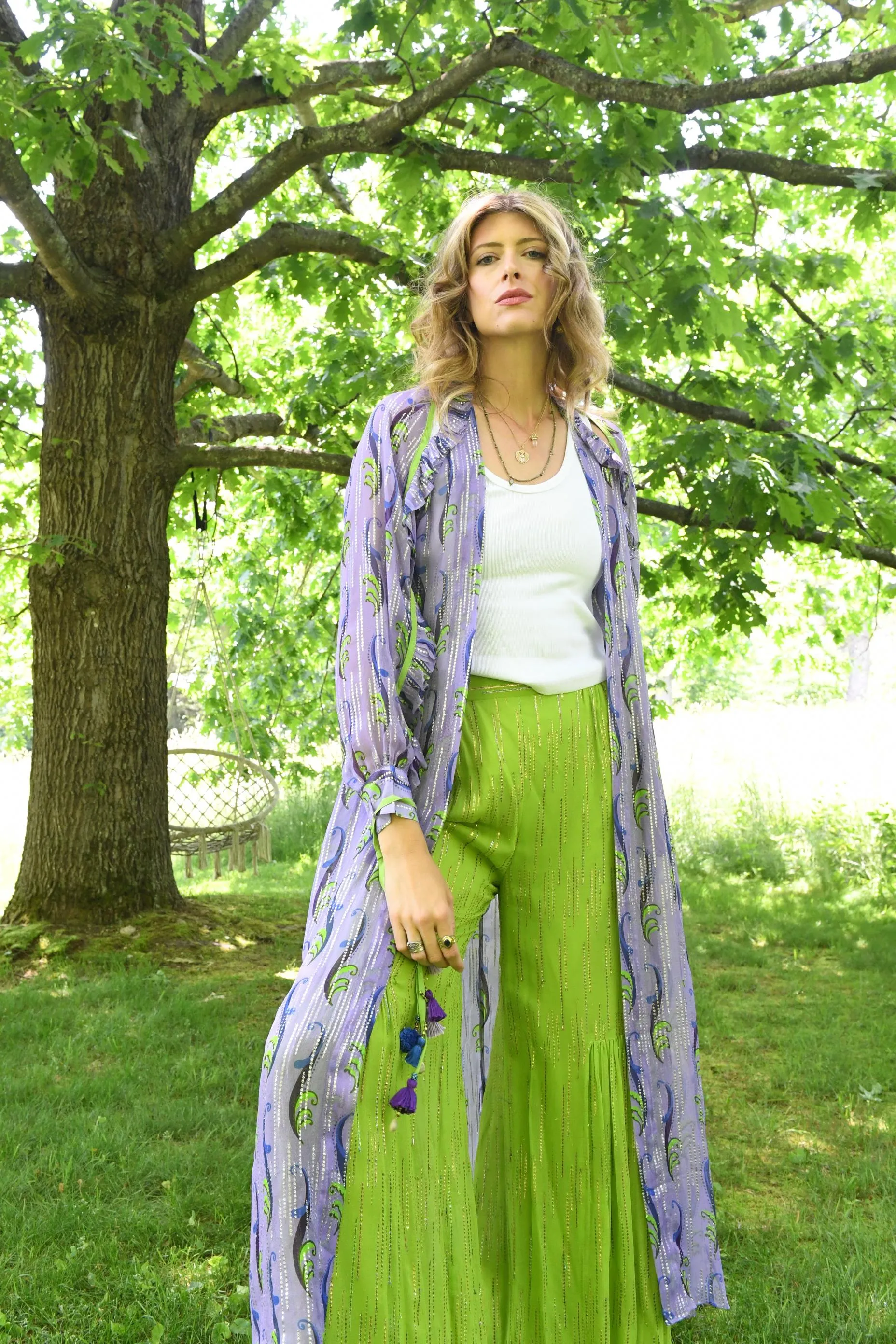 PURPLE KIMONO MAXI LUREX DUSTER