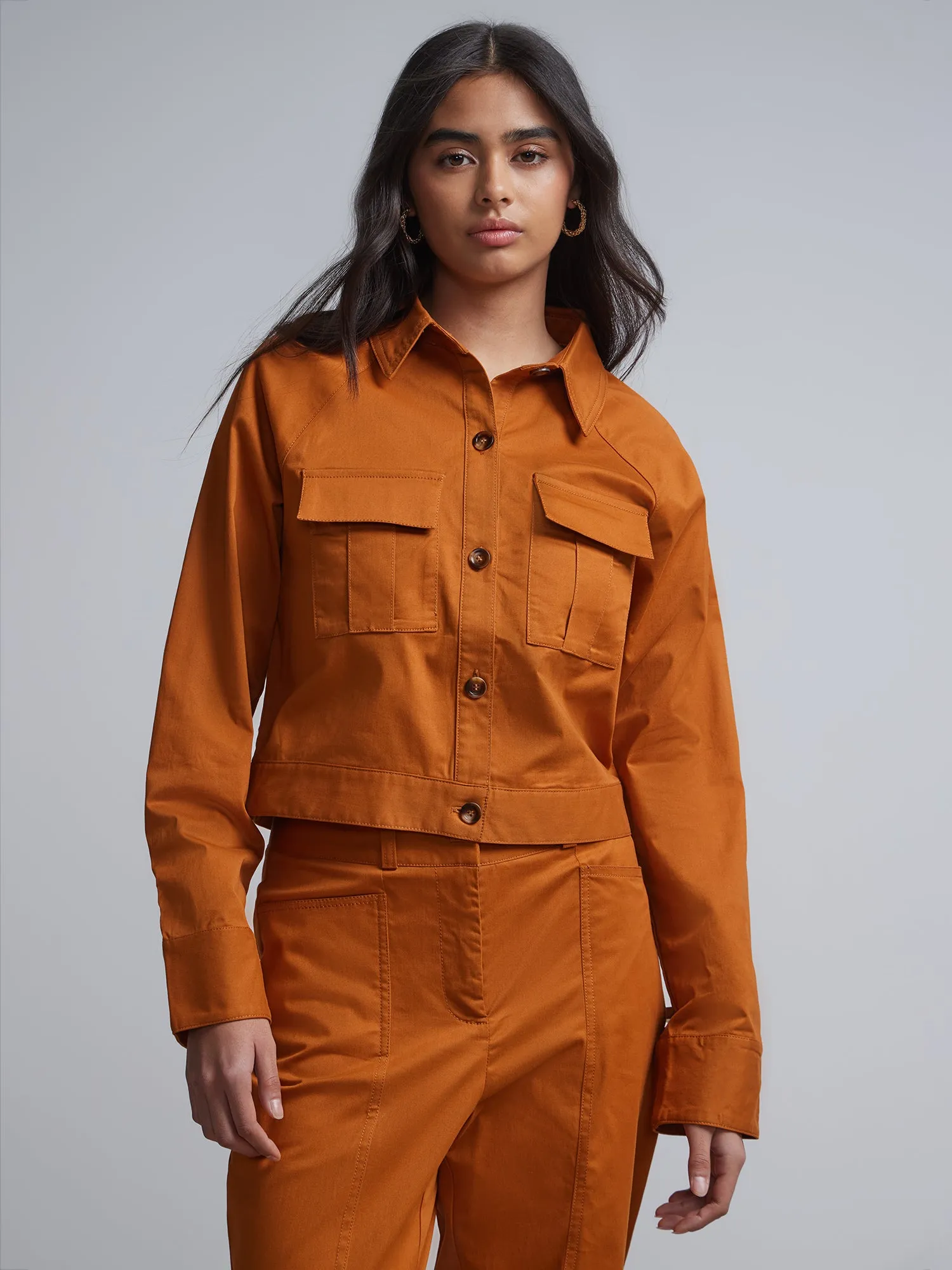 Raglan Sleeve Cropped Workwear Jacket