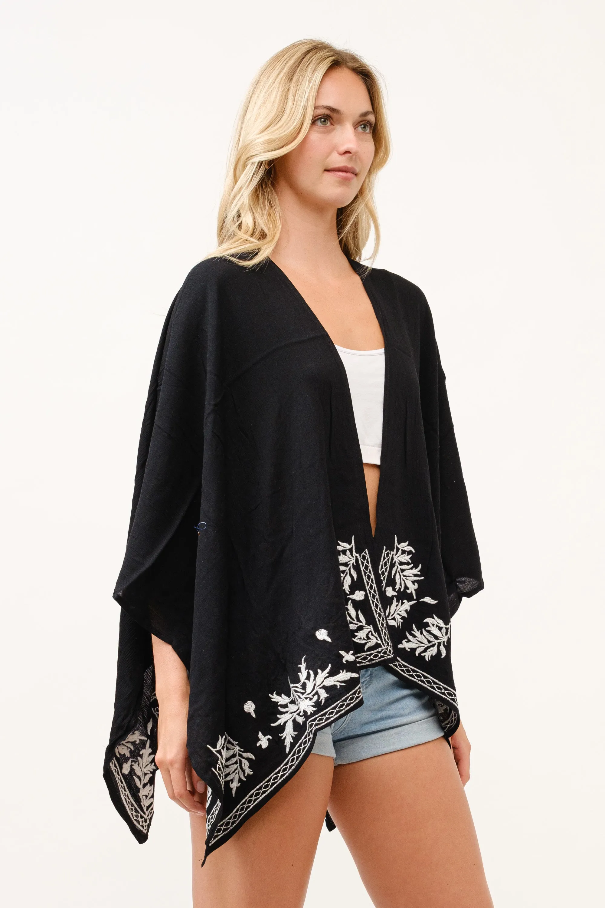 RAJ LILI FLORAL EMBROIDERED DUSTER KIMONO