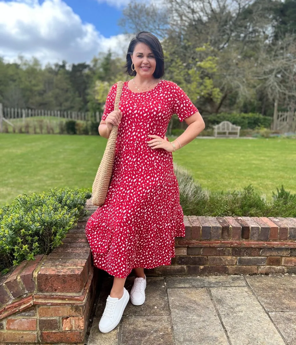 Red Tiered Confetti Smock Dress