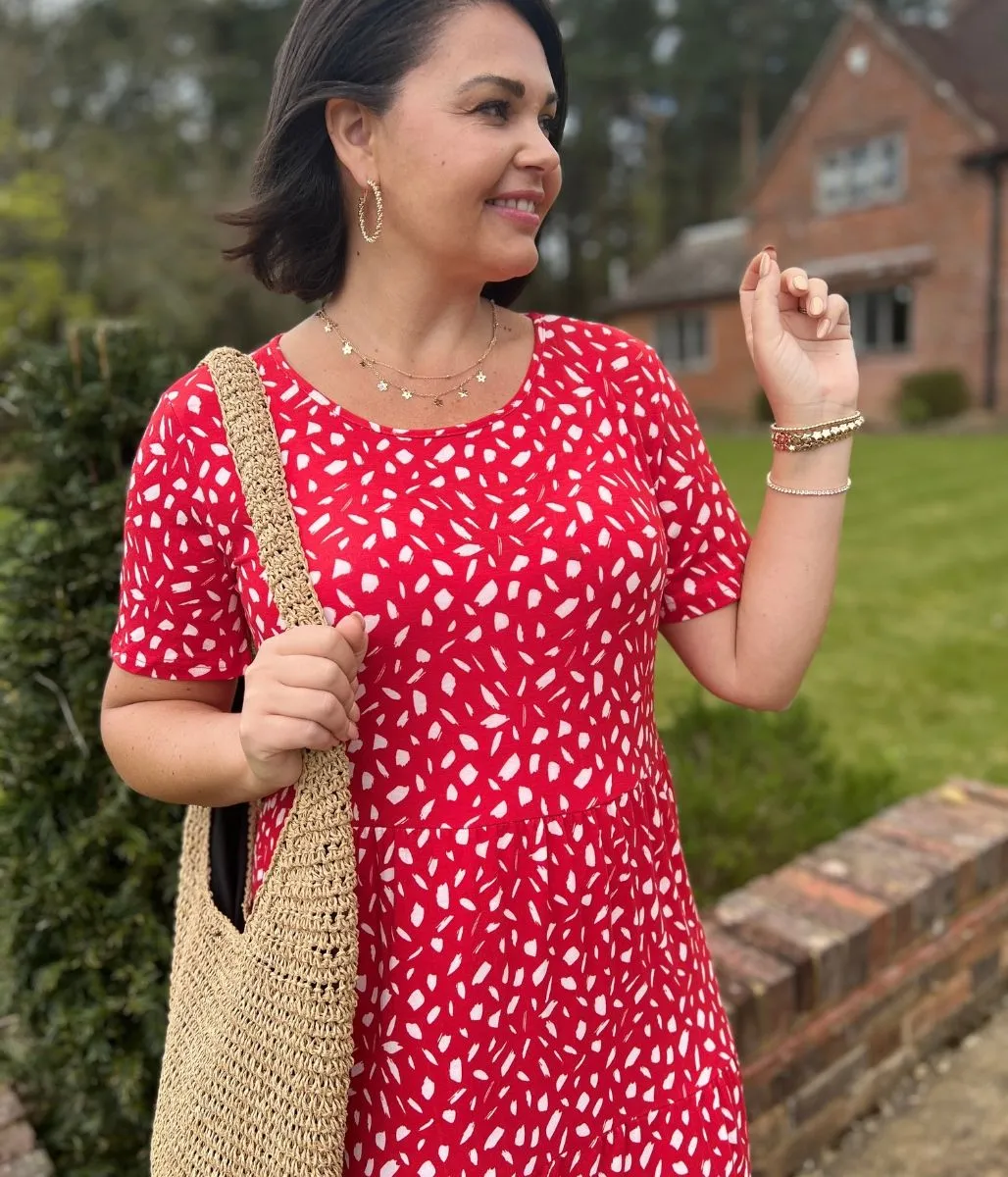 Red Tiered Confetti Smock Dress