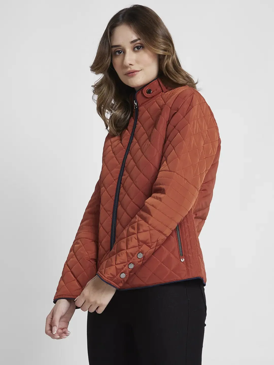 Spykar Women Rust Regular Fit High Neck Plain Jacket