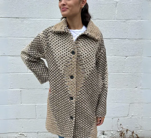 Tricot Chic - Open Weave Coat in Beige, Black, and Cream