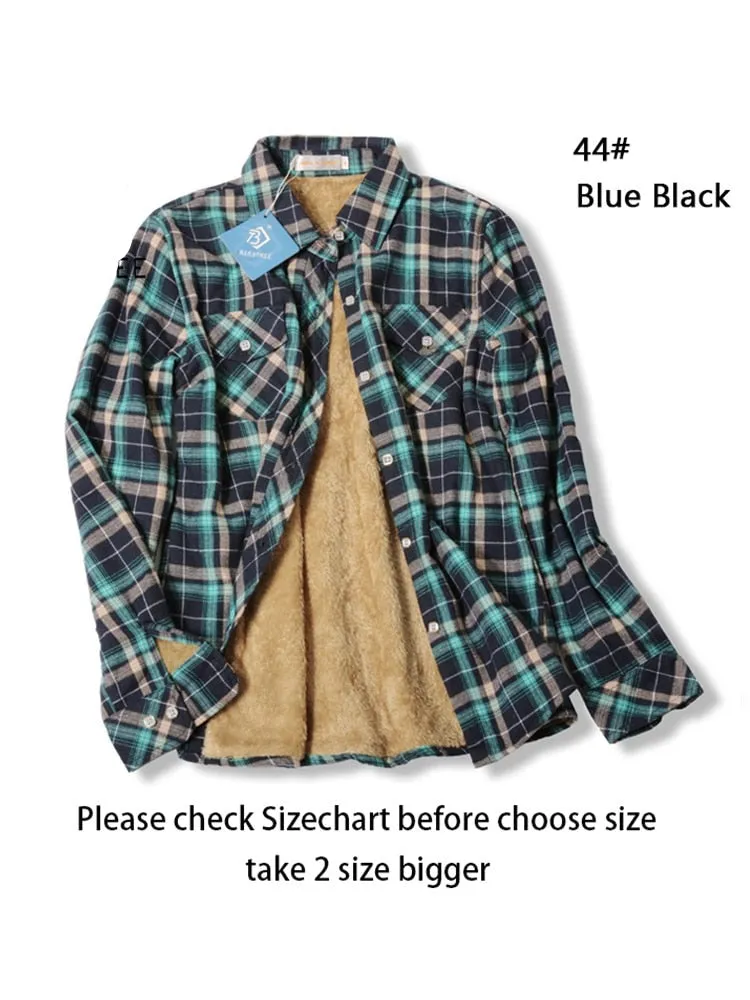 Velvet Thick Warm Women's Plaid Shirt Winter Fleece Casual Check Blouse