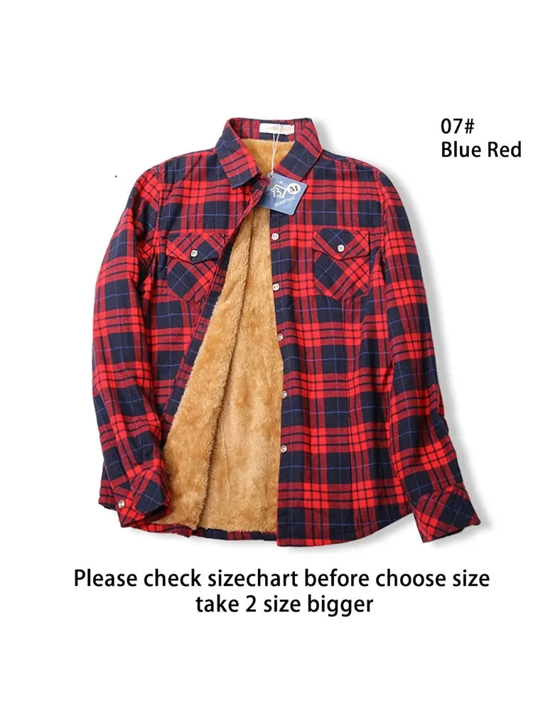 Velvet Thick Warm Women's Plaid Shirt Winter Fleece Casual Check Blouse