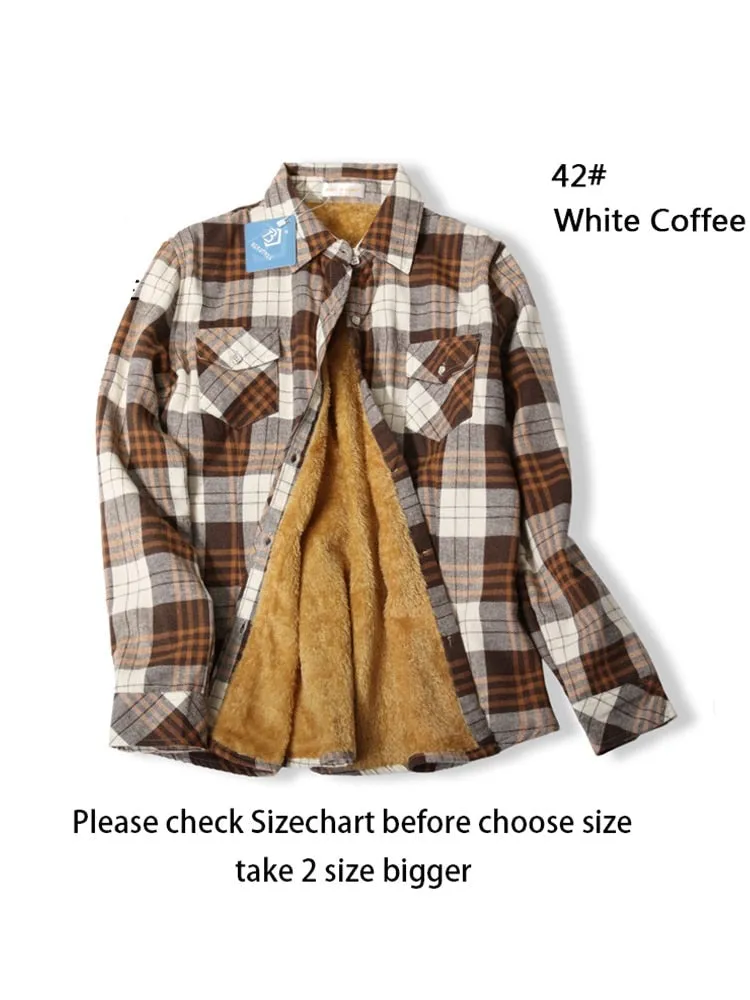 Velvet Thick Warm Women's Plaid Shirt Winter Fleece Casual Check Blouse