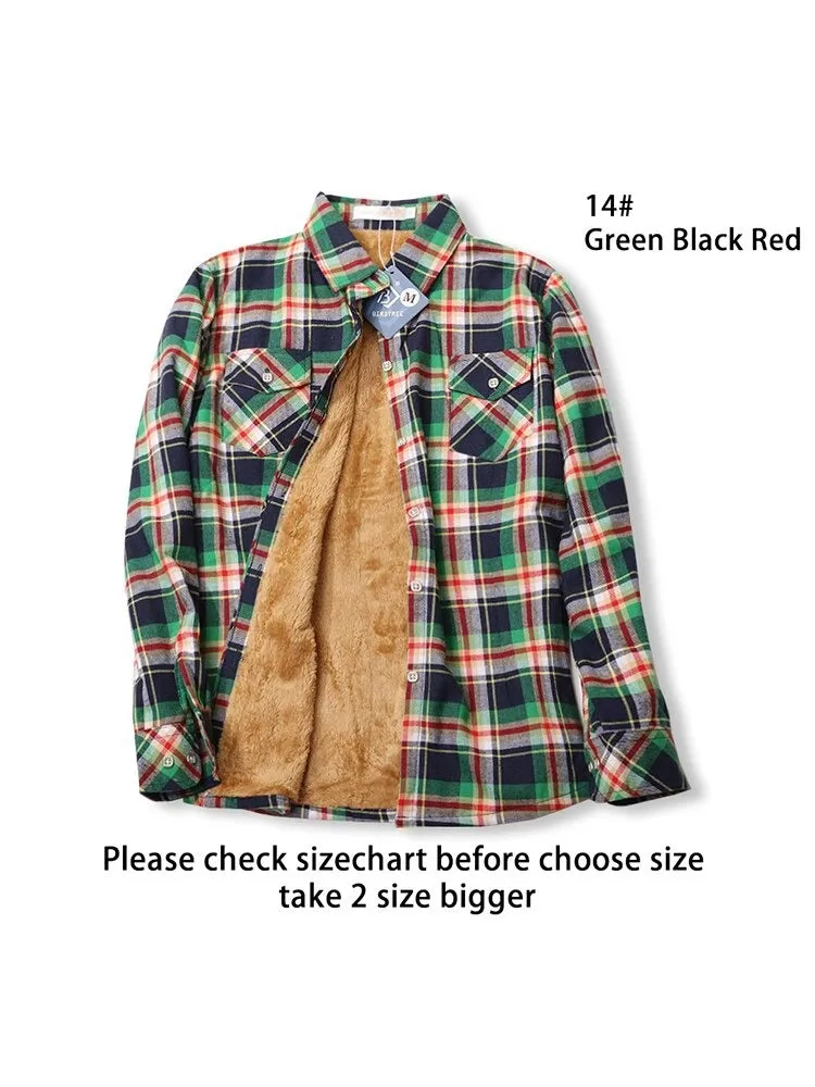 Velvet Thick Warm Women's Plaid Shirt Winter Fleece Casual Check Blouse