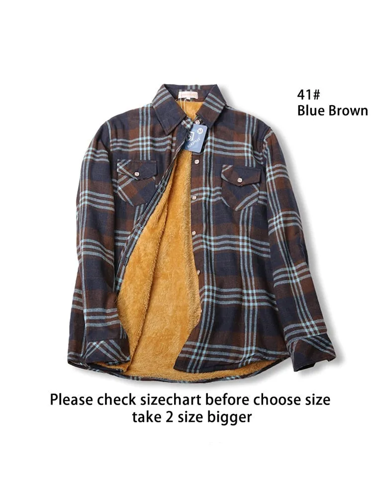 Velvet Thick Warm Women's Plaid Shirt Winter Fleece Casual Check Blouse