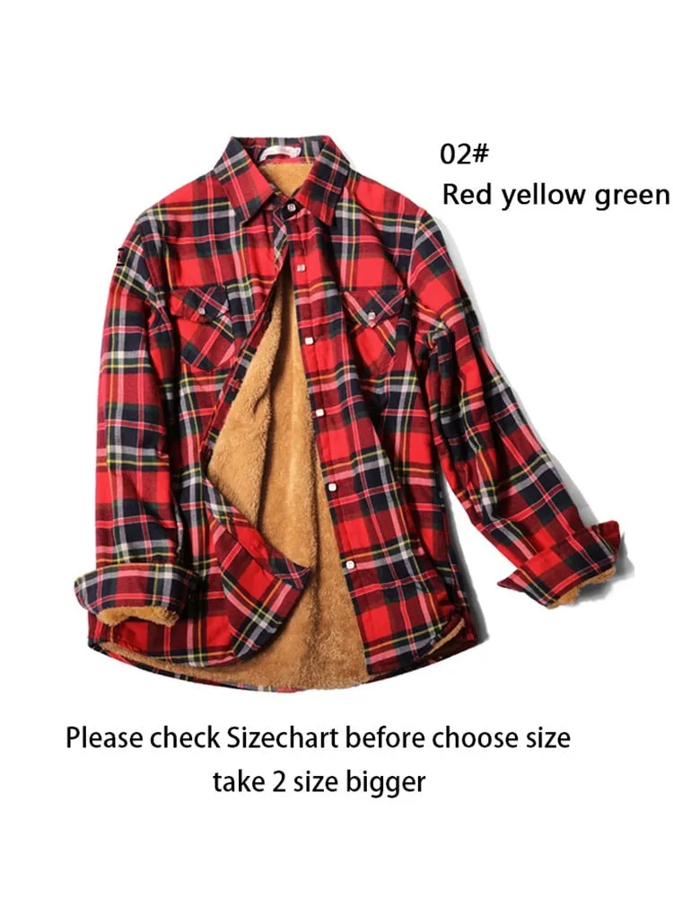 Velvet Thick Warm Women's Plaid Shirt Winter Fleece Casual Check Blouse