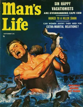 Weasels Ripped My Flesh -Man's Life Magazine Cover Pulp Art - Wil Hulsey Painting