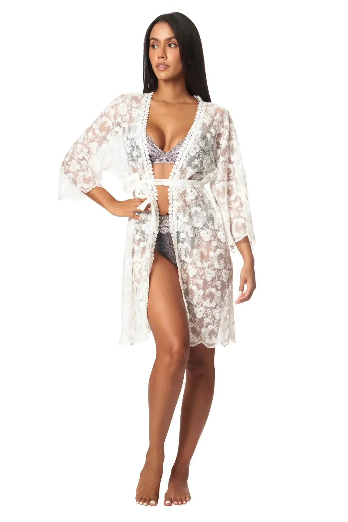 White Boho Lace Kimono Cover Up