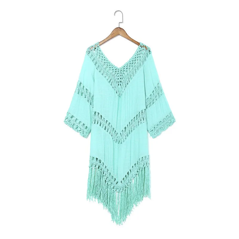 Womens Sexy V-Neck Tassel Hollow Backless Blouse Beachwear