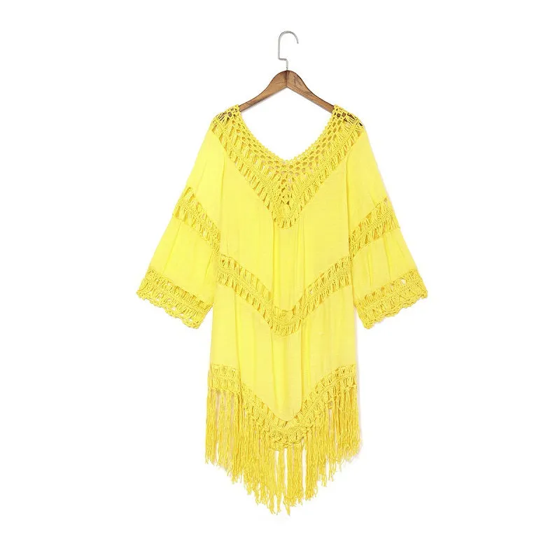 Womens Sexy V-Neck Tassel Hollow Backless Blouse Beachwear