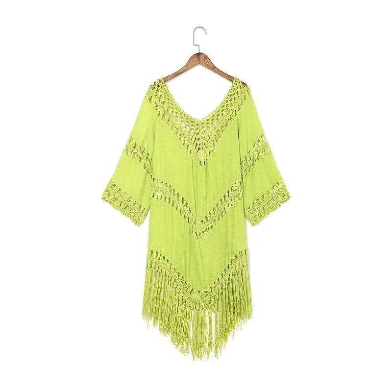 Womens Sexy V-Neck Tassel Hollow Backless Blouse Beachwear