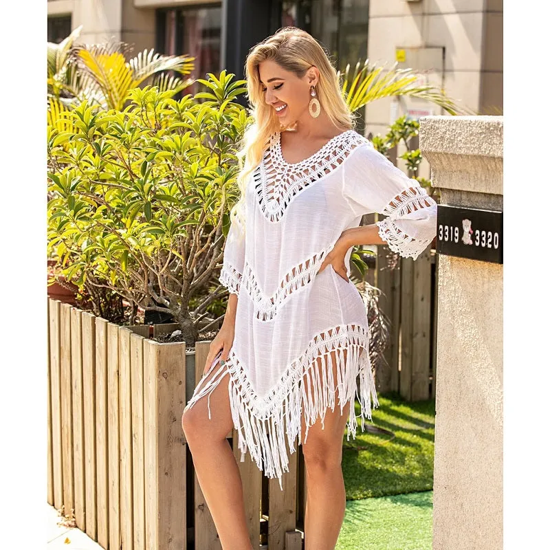 Womens Sexy V-Neck Tassel Hollow Backless Blouse Beachwear