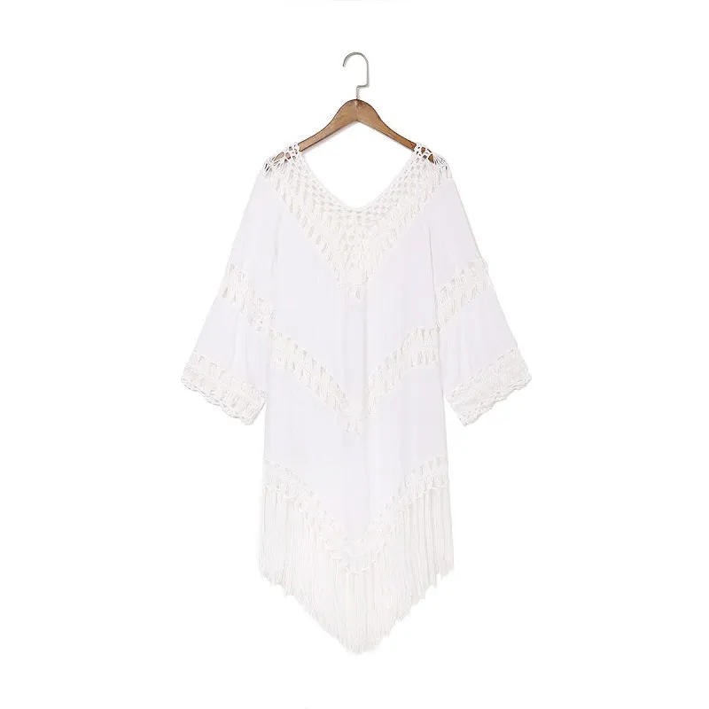 Womens Sexy V-Neck Tassel Hollow Backless Blouse Beachwear