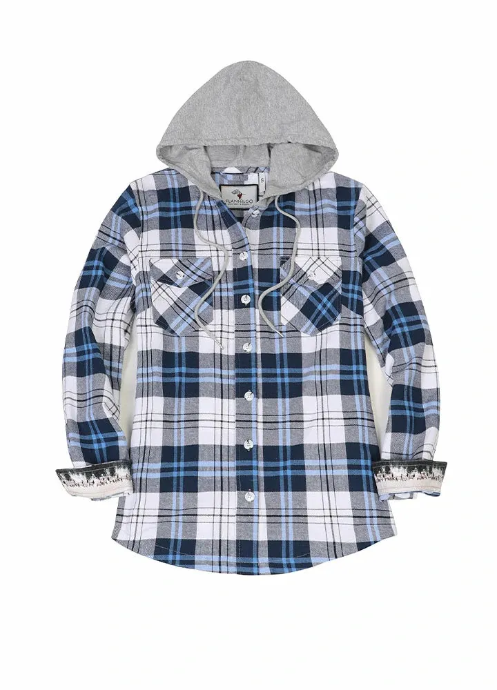 Women's Wildlife Adventure Flannel Plaid Hooded Shirt