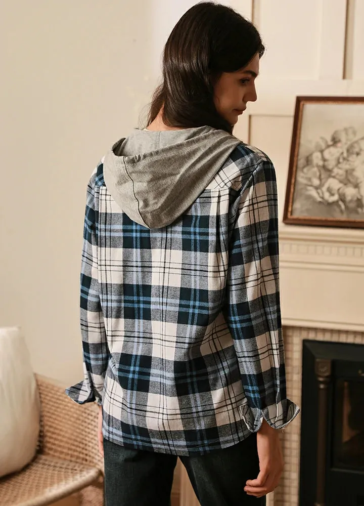 Women's Wildlife Adventure Flannel Plaid Hooded Shirt